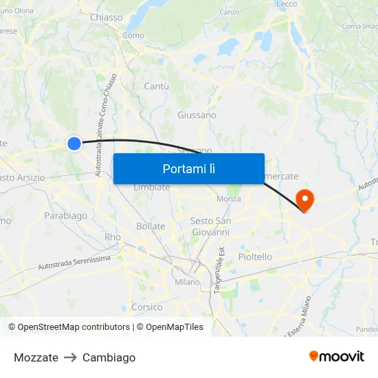 Mozzate to Cambiago map