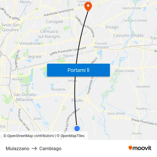 Mulazzano to Cambiago map