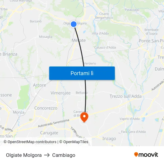 Olgiate Molgora to Cambiago map