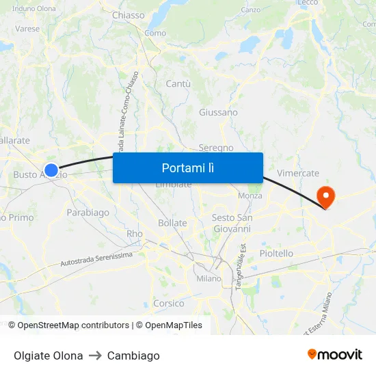 Olgiate Olona to Cambiago map