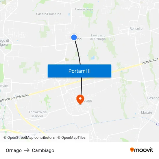 Ornago to Cambiago map