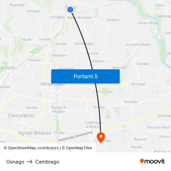 Osnago to Cambiago map