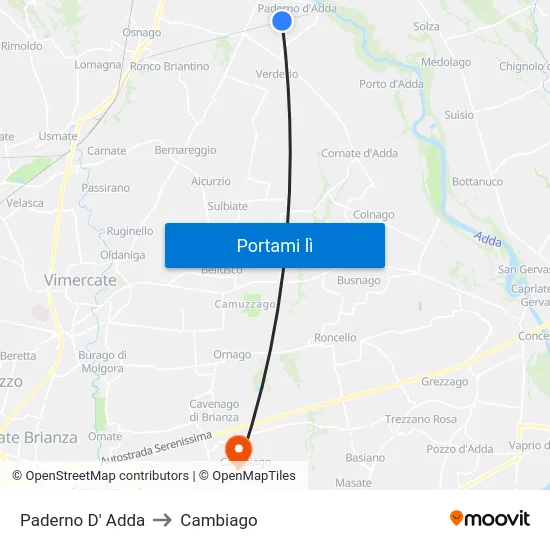 Paderno D' Adda to Cambiago map