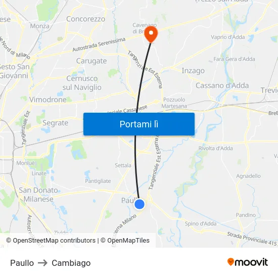 Paullo to Cambiago map