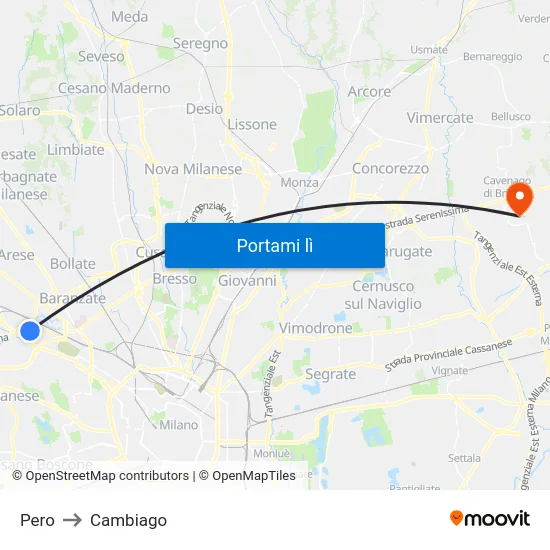 Pero to Cambiago map