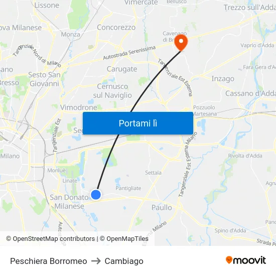Peschiera Borromeo to Cambiago map