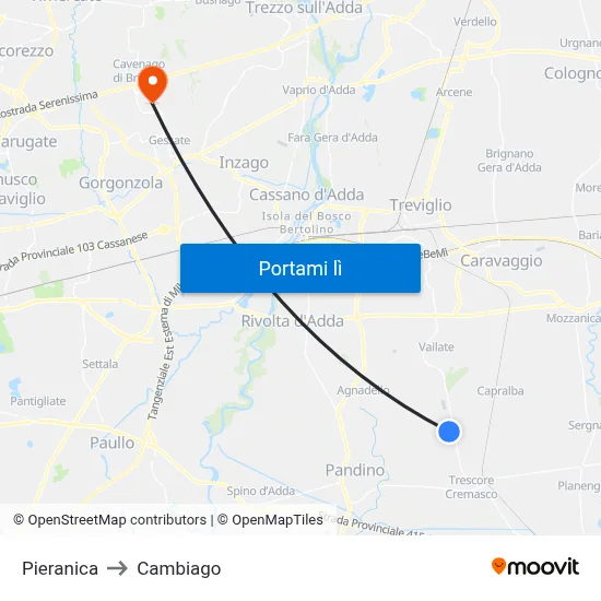 Pieranica to Cambiago map