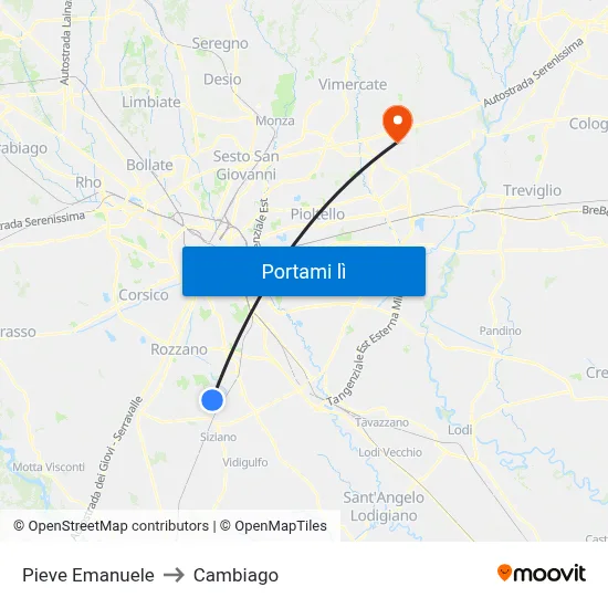 Pieve Emanuele to Cambiago map