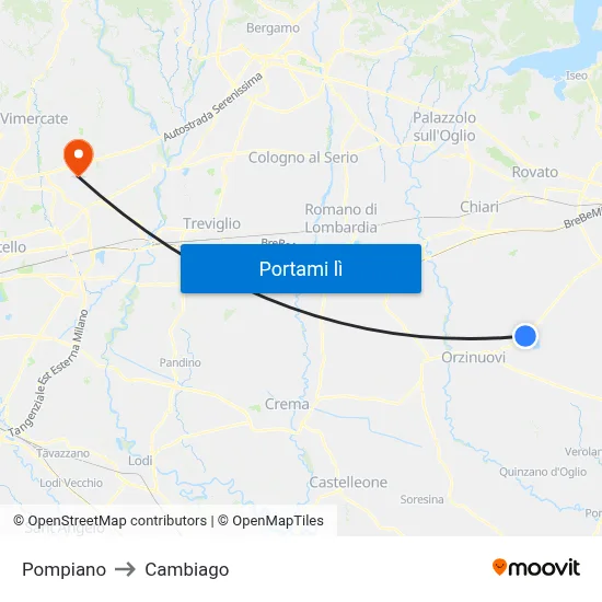Pompiano to Cambiago map