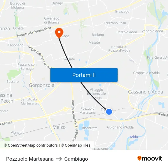 Pozzuolo Martesana to Cambiago map