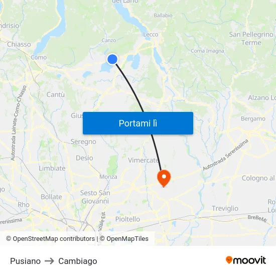 Pusiano to Cambiago map