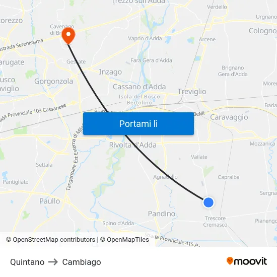 Quintano to Cambiago map