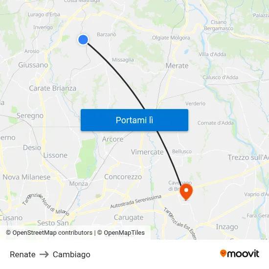 Renate to Cambiago map