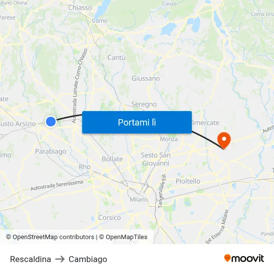 Rescaldina to Cambiago map
