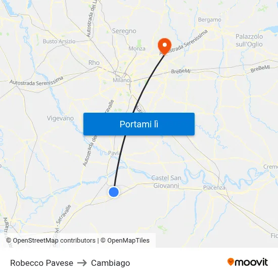Robecco Pavese to Cambiago map