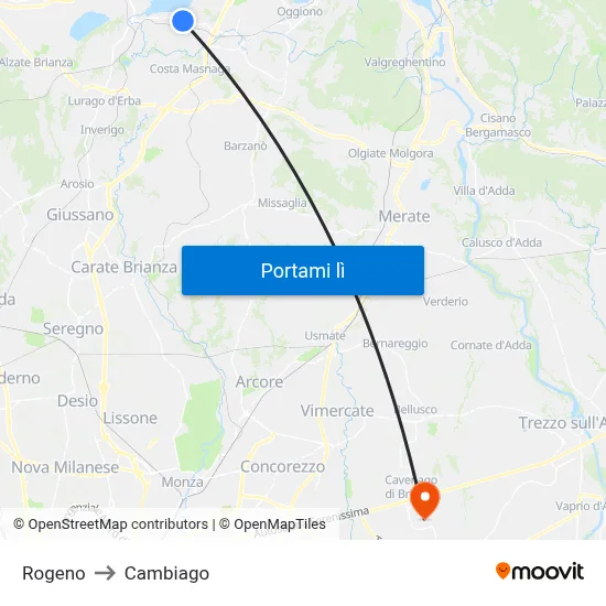 Rogeno to Cambiago map
