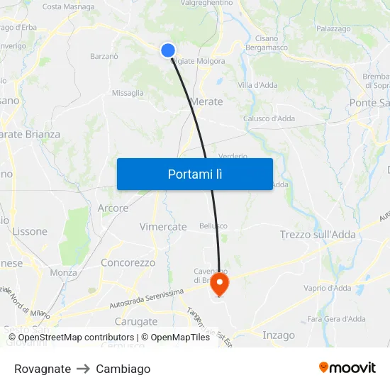 Rovagnate to Cambiago map