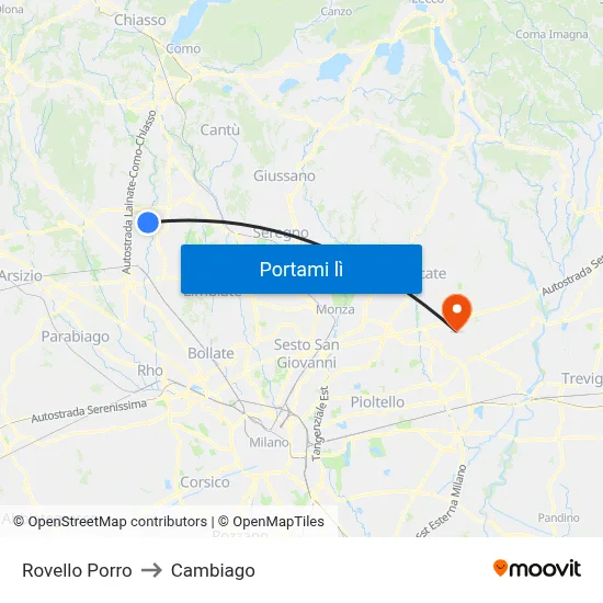 Rovello Porro to Cambiago map