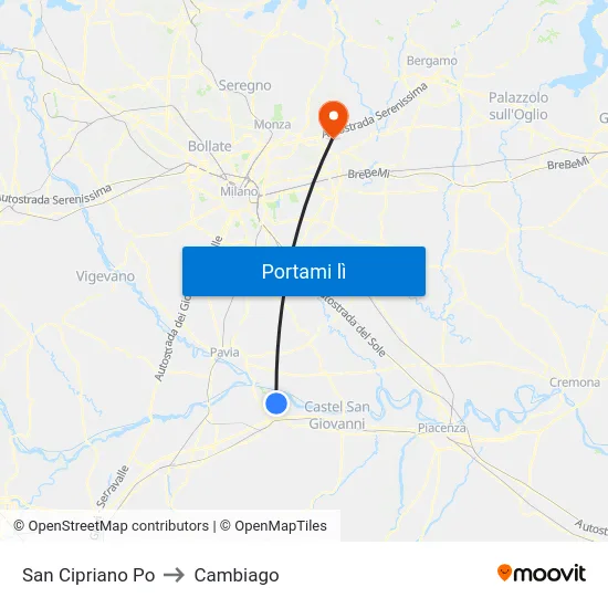San Cipriano Po to Cambiago map
