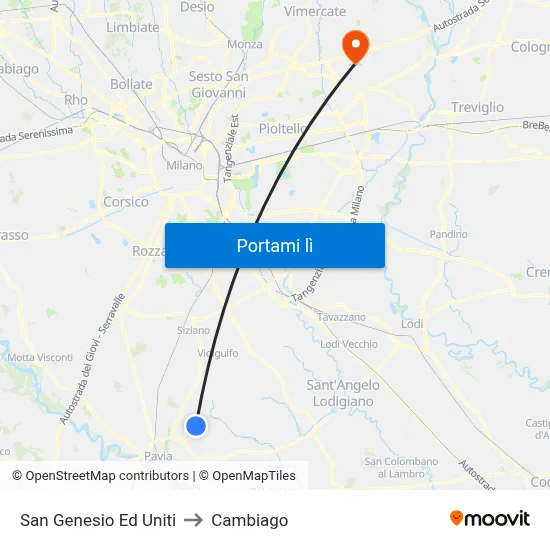 San Genesio Ed Uniti to Cambiago map