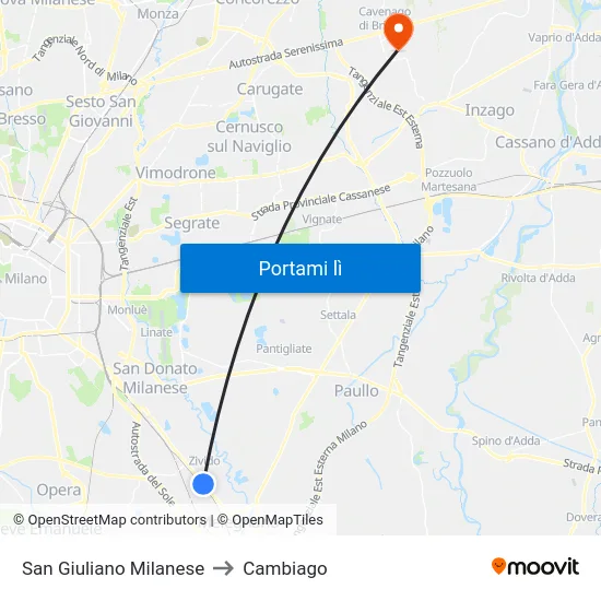 San Giuliano Milanese to Cambiago map