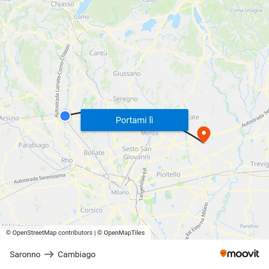 Saronno to Cambiago map