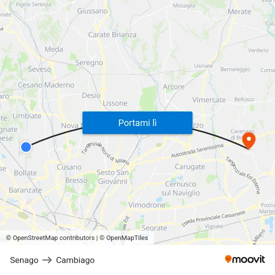 Senago to Cambiago map