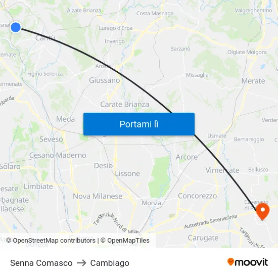 Senna Comasco to Cambiago map