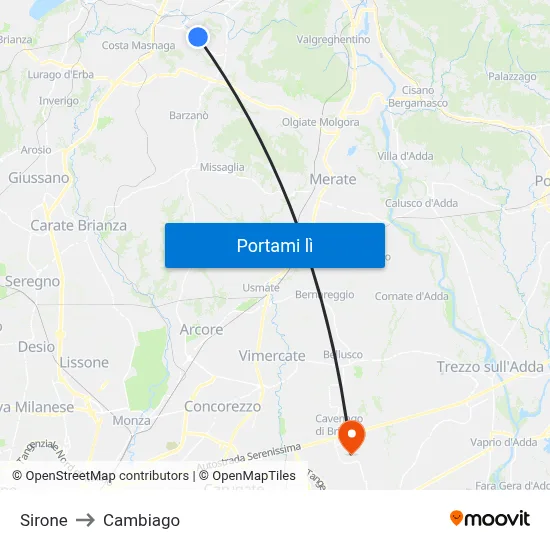 Sirone to Cambiago map