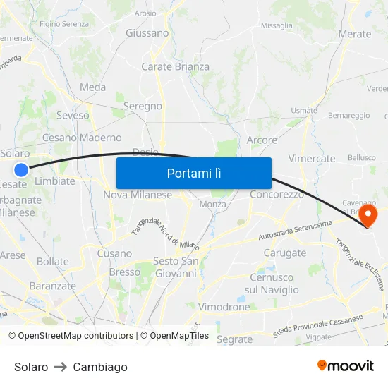 Solaro to Cambiago map