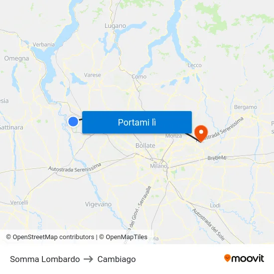 Somma Lombardo to Cambiago map