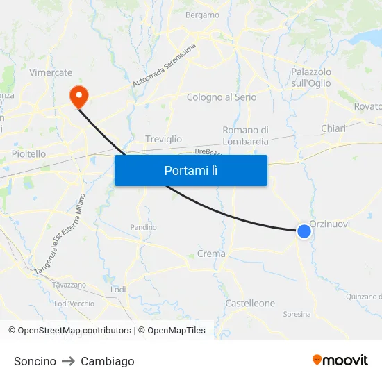 Soncino to Cambiago map