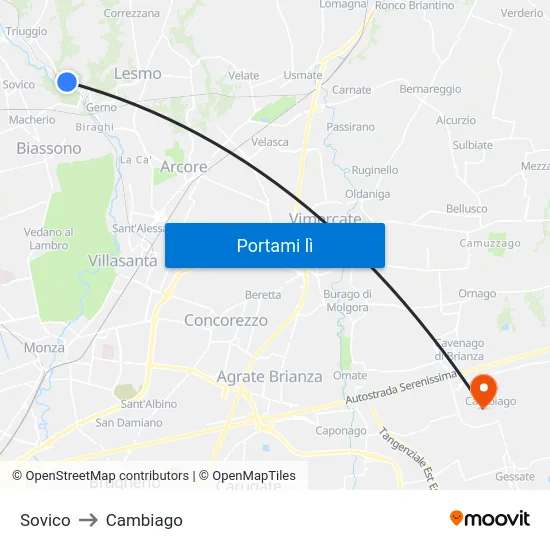 Sovico to Cambiago map