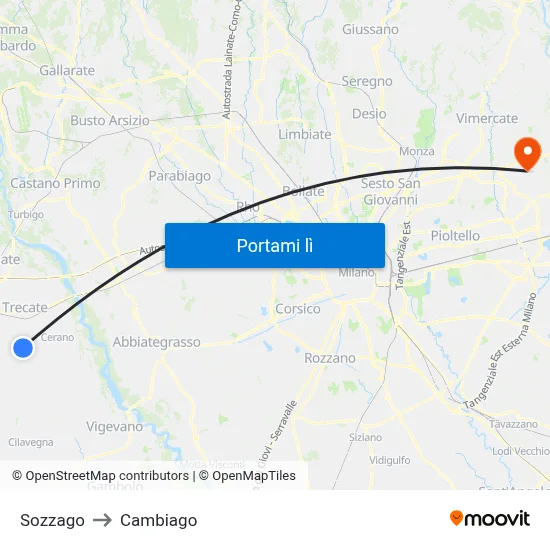 Sozzago to Cambiago map