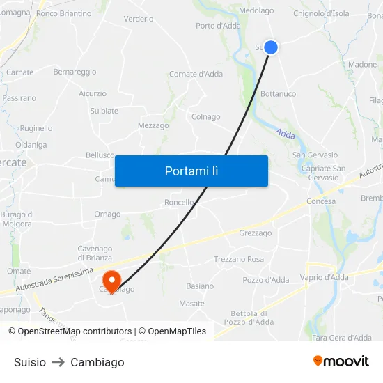 Suisio to Cambiago map