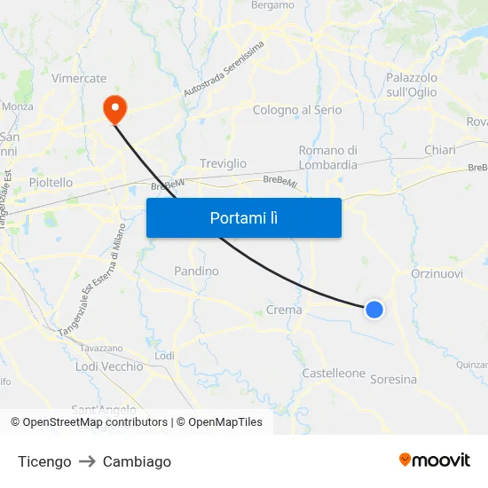 Ticengo to Cambiago map
