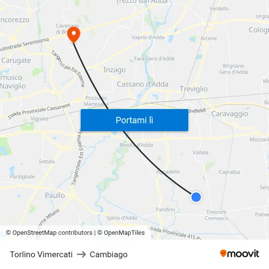Torlino Vimercati to Cambiago map