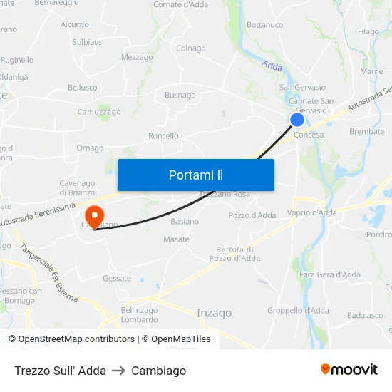 Trezzo Sull' Adda to Cambiago map