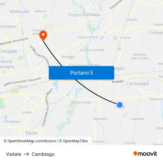 Vailate to Cambiago map