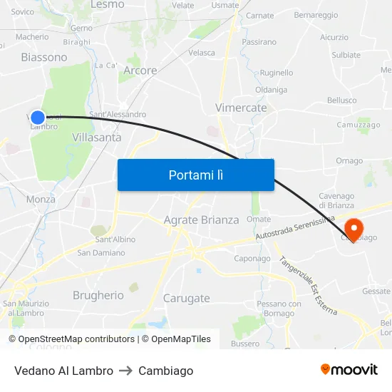Vedano Al Lambro to Cambiago map
