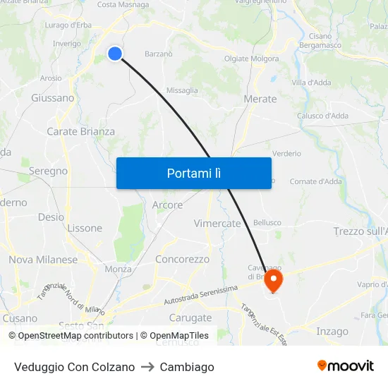 Veduggio Con Colzano to Cambiago map