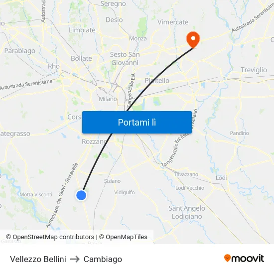 Vellezzo Bellini to Cambiago map