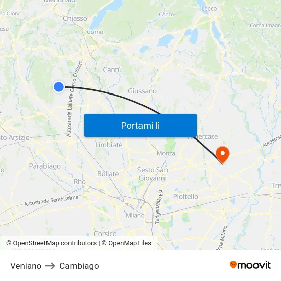 Veniano to Cambiago map