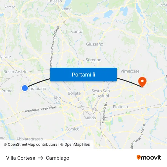 Villa Cortese to Cambiago map