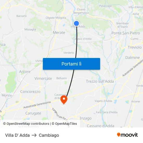 Villa D' Adda to Cambiago map