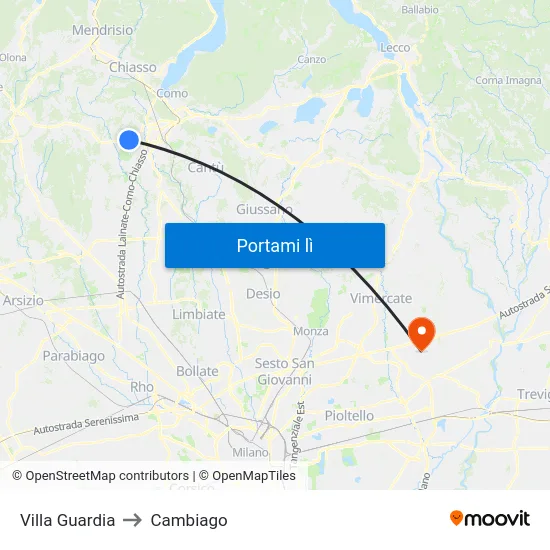 Villa Guardia to Cambiago map