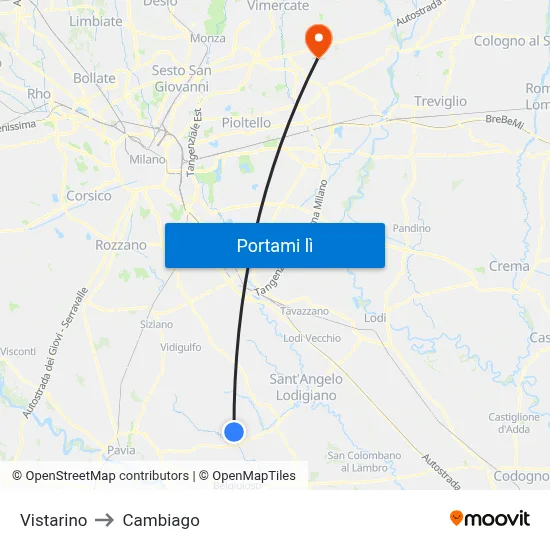 Vistarino to Cambiago map