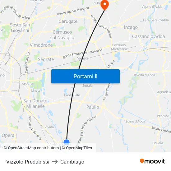 Vizzolo Predabissi to Cambiago map