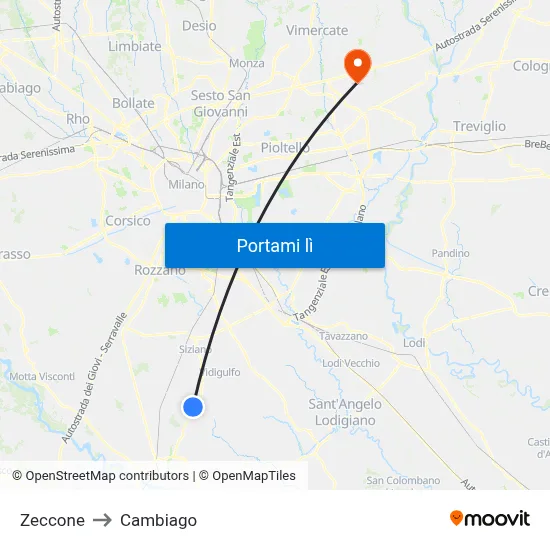 Zeccone to Cambiago map