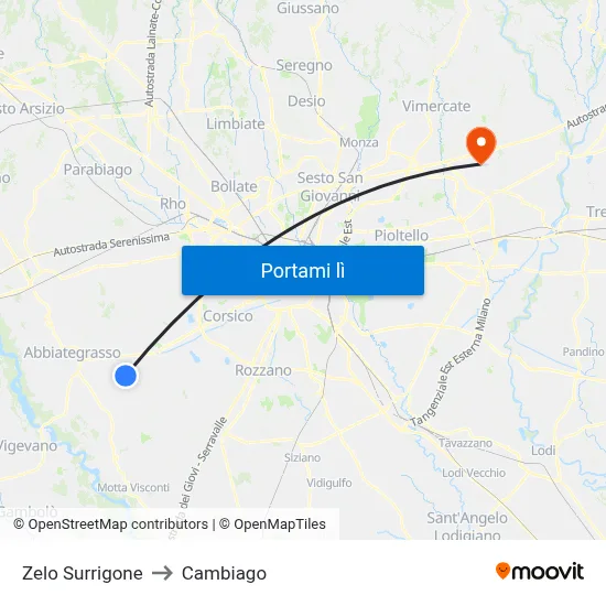 Zelo Surrigone to Cambiago map